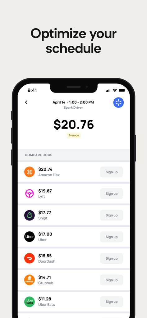 Solo app interface comparing hourly pay rates for various gig platforms