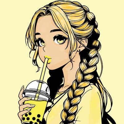 realistic girl with braided hair drinking boba