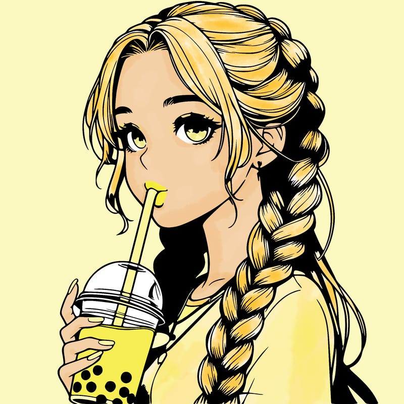 realistic girl with braided hair drinking boba