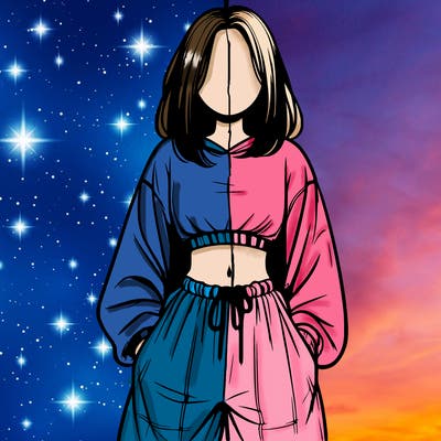 realistic girl faceless with baggy pants and a crop top