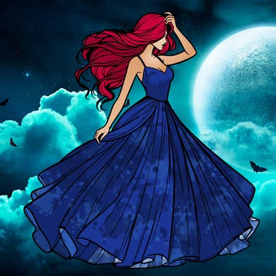 realistic woman with dress flowing in the wind