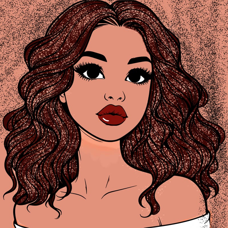 realistic girl with wavy hair and lips