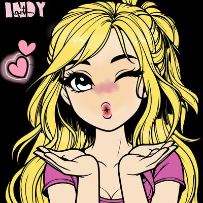 realistic girl winking and blowing a kiss while making heart hands