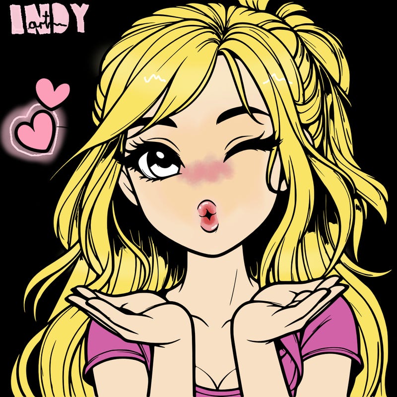 realistic girl winking and blowing a kiss while making heart hands