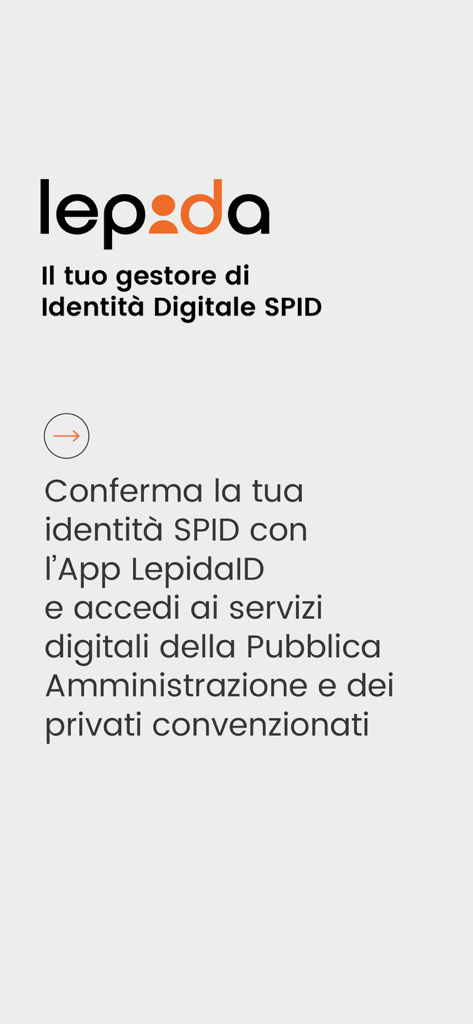 LepidaID - Pantalla de bienvenida de LepidaID para gestionar la identidad digital italiana SPID