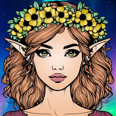 realistic female elf with flower crown