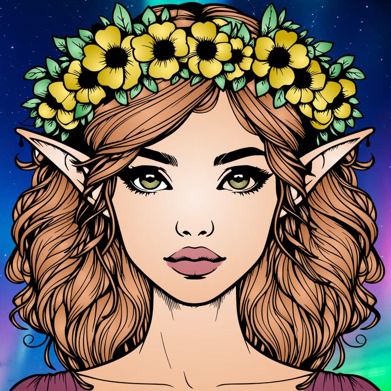realistic female elf with flower crown
