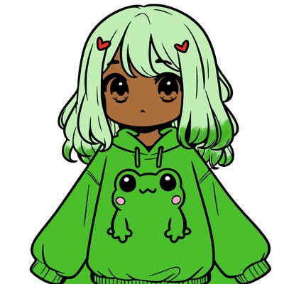 girl wearing frogging sweatshirt