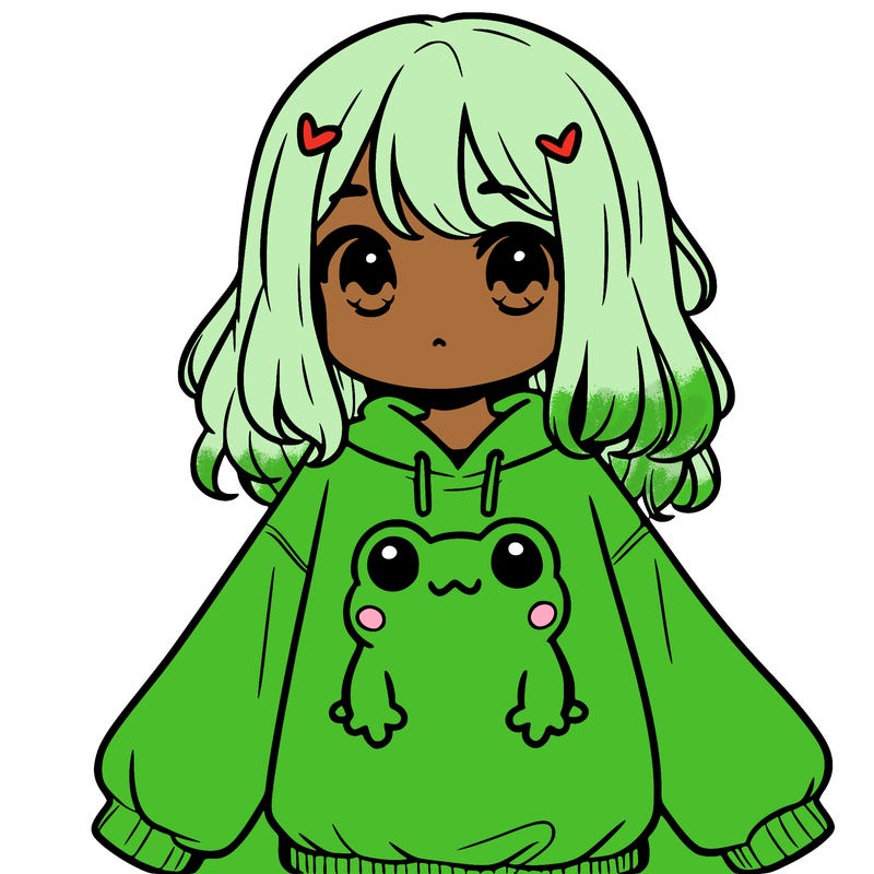 girl wearing frogging sweatshirt