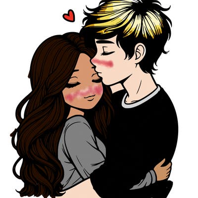 a realistic couple boy and girl hugging and kissing