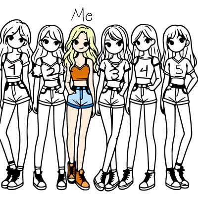 a group of girls wearing crop tops and shorts