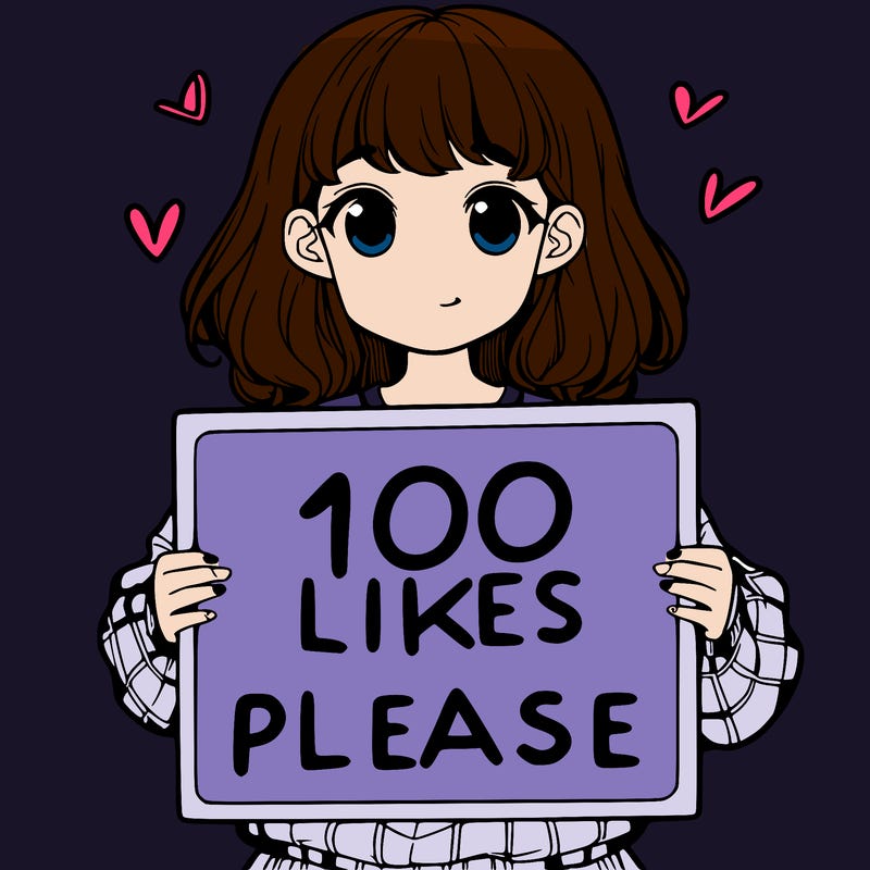 a girl holding a sign saying 100 likes please