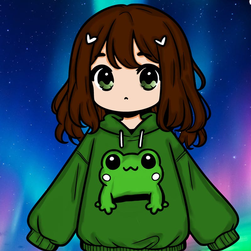 girl wearing frogging sweatshirt