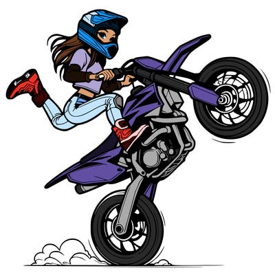 a realistic girl wheelies a ktm with a motorcross helmet