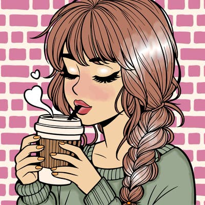 realistic girl drinking coffee