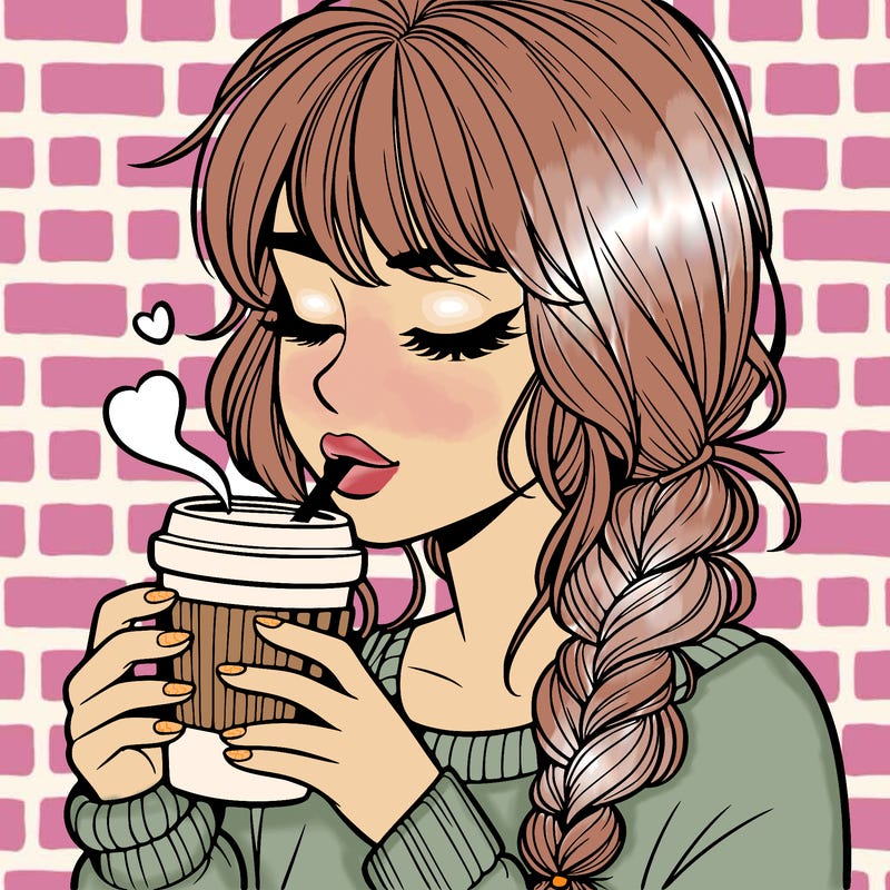 realistic girl drinking coffee