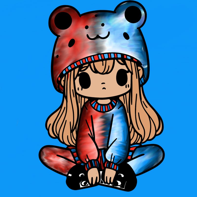 a girl wearing a frog hat and some frog socks