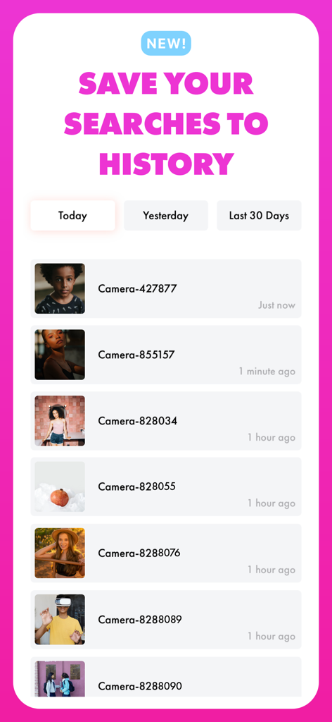 Reverse - Image Search - 履歴リストで日付別に分類された保存された画像検索結果を表示するインターフェース