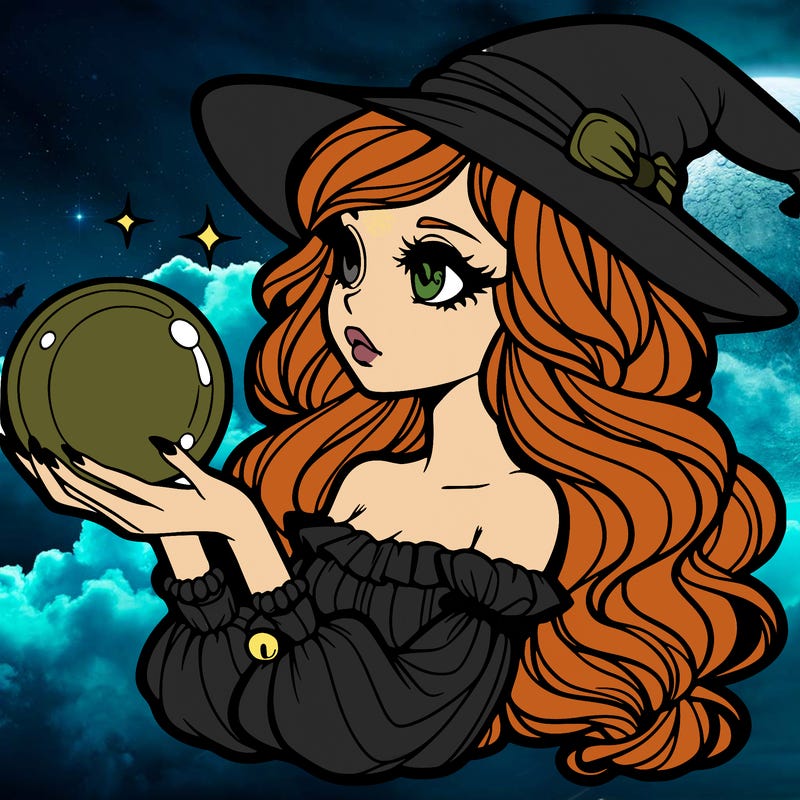 a beautiful witch holding a crystal ball