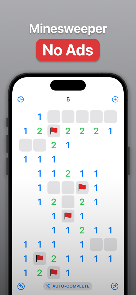 Minesweeperﾠ - Minimalist Minesweeper gameplay on iPhone featuring a clean interface without ads