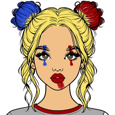 realistic girl with two buns in hair and lips