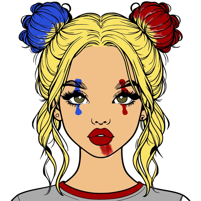 realistic girl with two buns in hair and lips