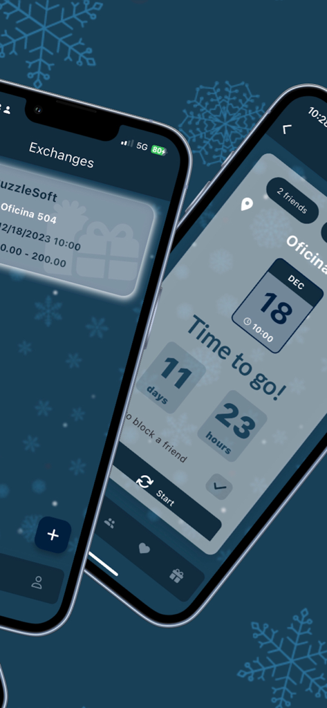 Invisible Friend - Mobile application interface for organizing Secret Santa and gift exchange events with a countdown