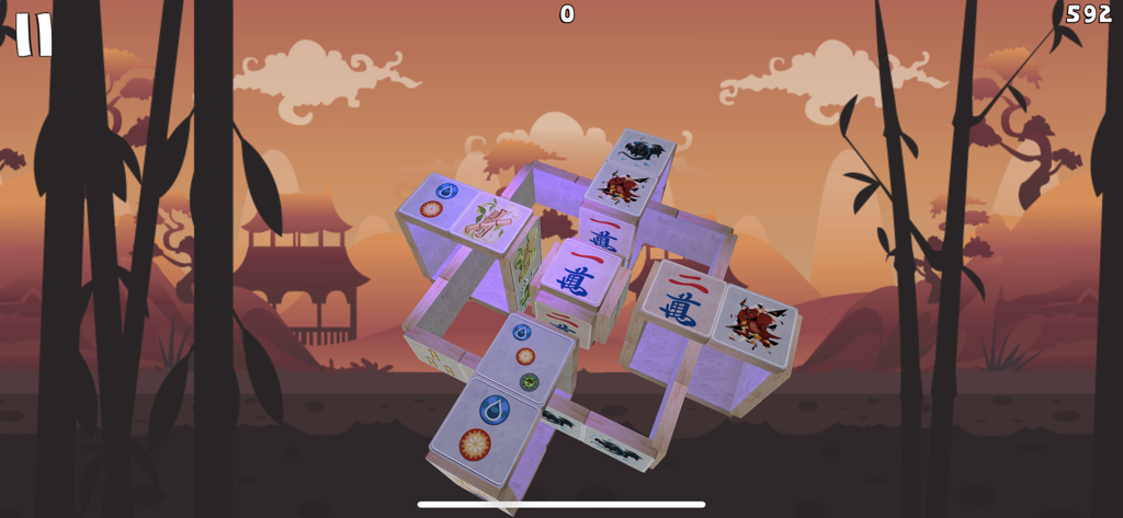 Mahjong Deluxe 3 Go - A 3D mahjong tile puzzle displayed over a relaxing sunset landscape