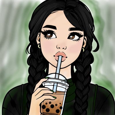 realistic girl with braided hair drinking boba