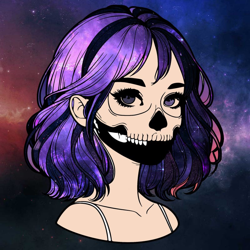 realistic girl with skull