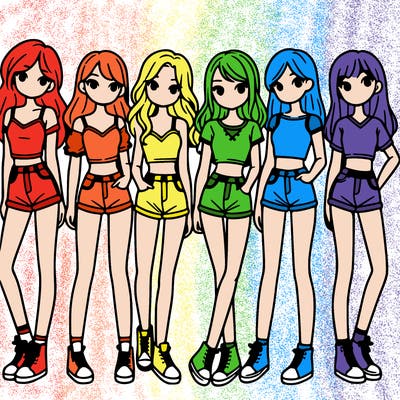 a group of girls wearing crop tops and shorts