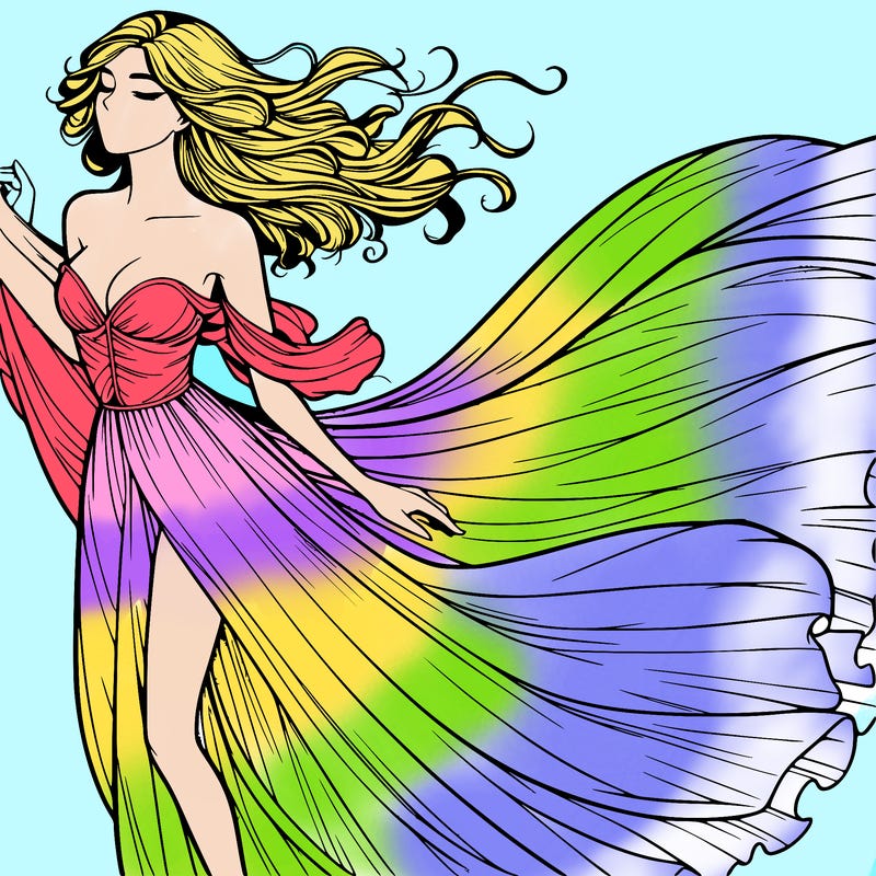 realistic woman in dress flowing the the wind