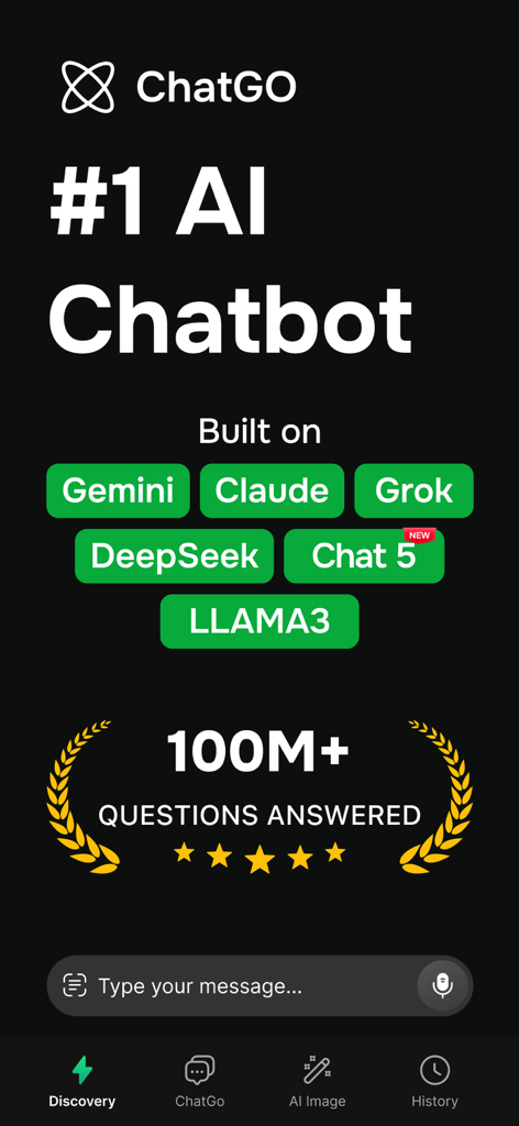 ChatGO: AI Chat 5.0 Assistant - Oberfläche des ChatGO KI-Chat 5.0 Assistenten mit unterstützten KI-Modellen und Chat-Eingabefeld.