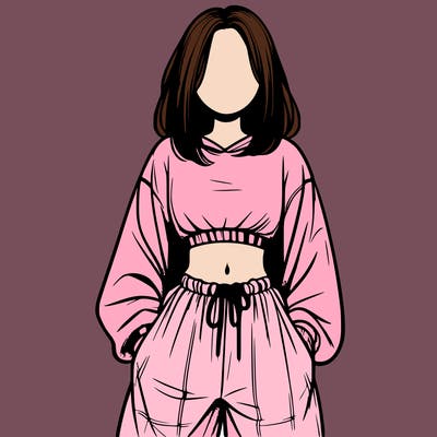 realistic girl faceless with baggy pants and a crop top
