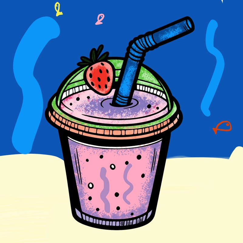 a smoothie in a cup with a straw.