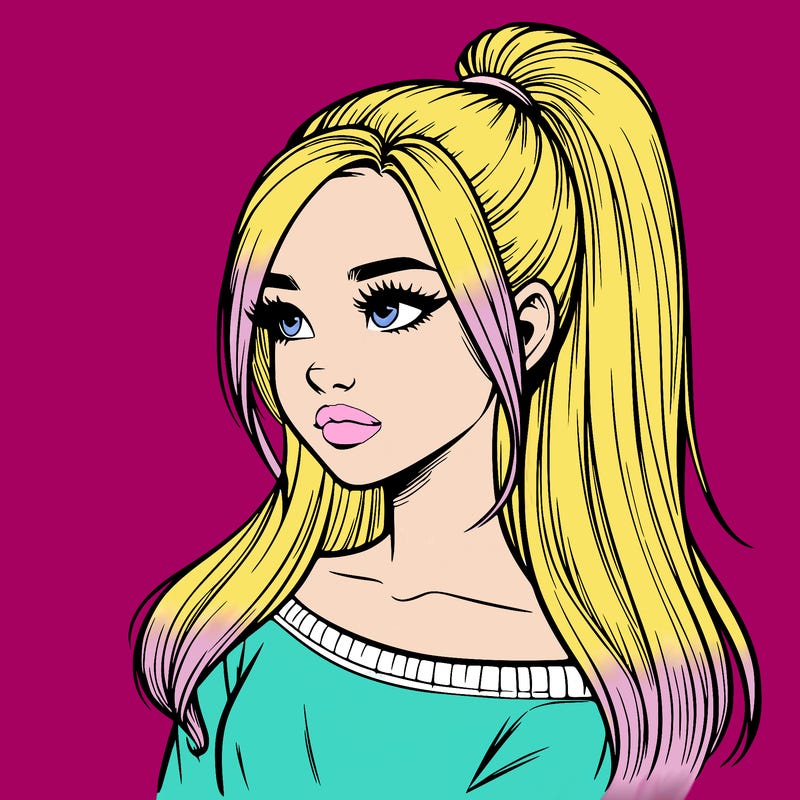 realistic girl with a high ponytail