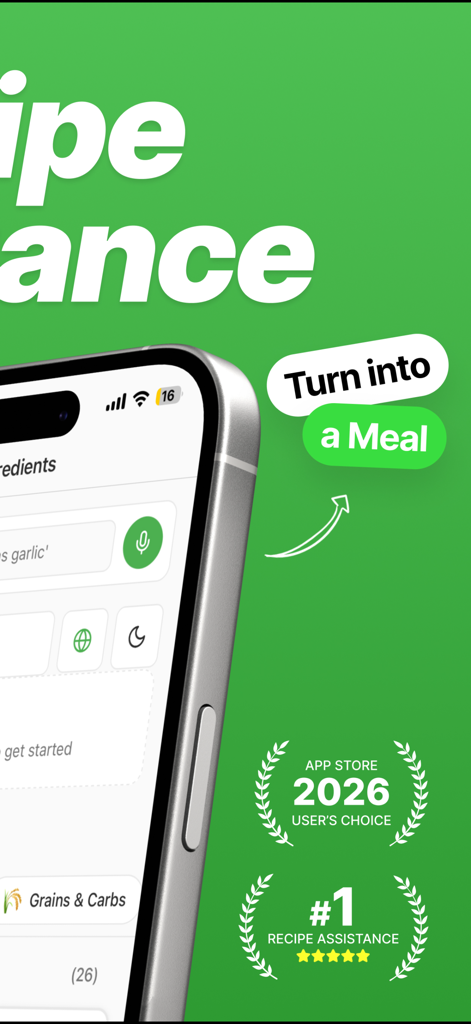 Spachula: ai recipes & pantry - Spachula AI recipe app interface showing ingredient selection and App Store User Choice awards