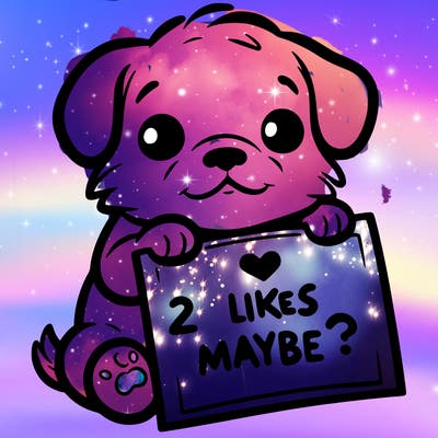 a puppy holding a sign that says 2 likes maybe?