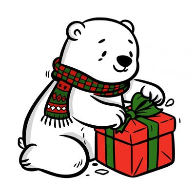 polar bear wrapping a present