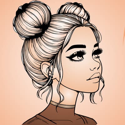realistic girl with buns on the top of her head