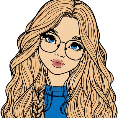 girl with long hair and freckles and glasses realistic