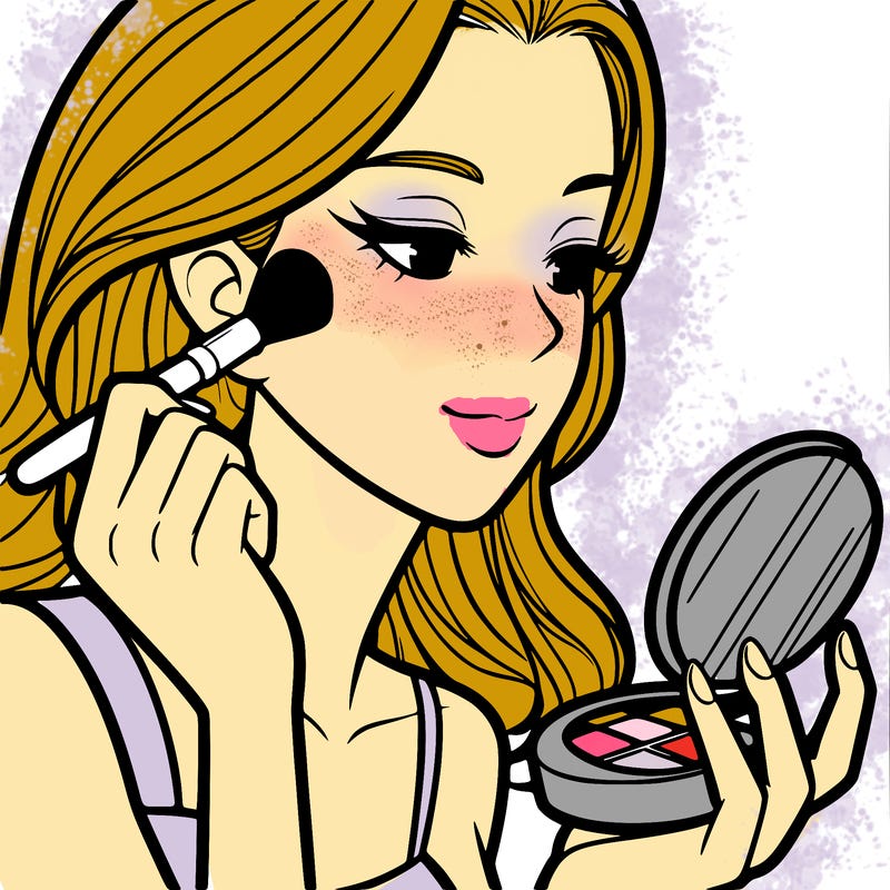 little girl putting on makeup