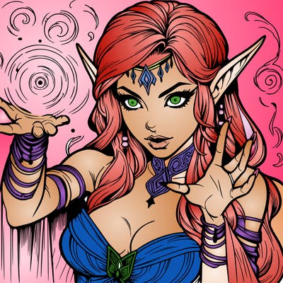 realistic scary beautiful elf sorceress casting spell