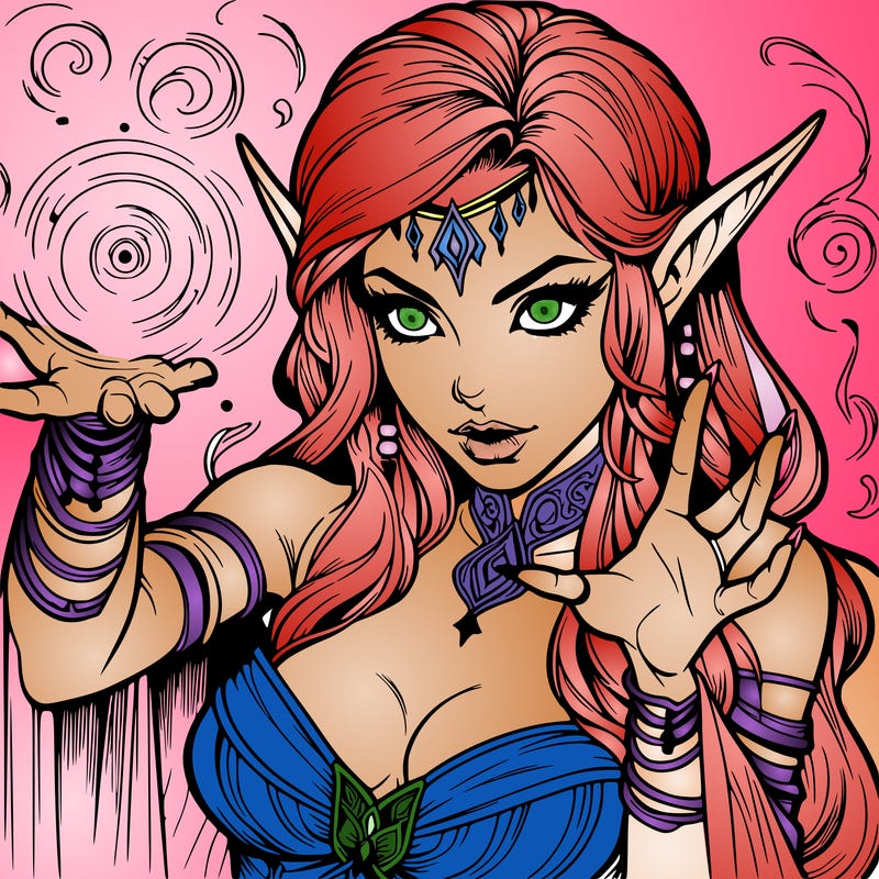 realistic scary beautiful elf sorceress casting spell