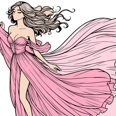 realistic woman in dress flowing the the wind