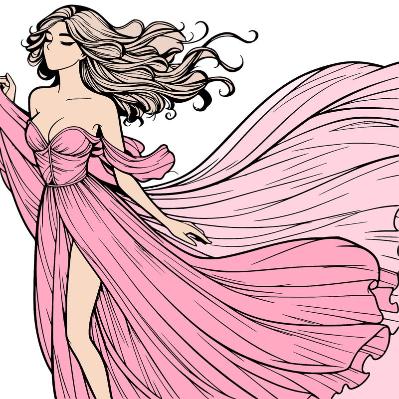 realistic woman in dress flowing the the wind