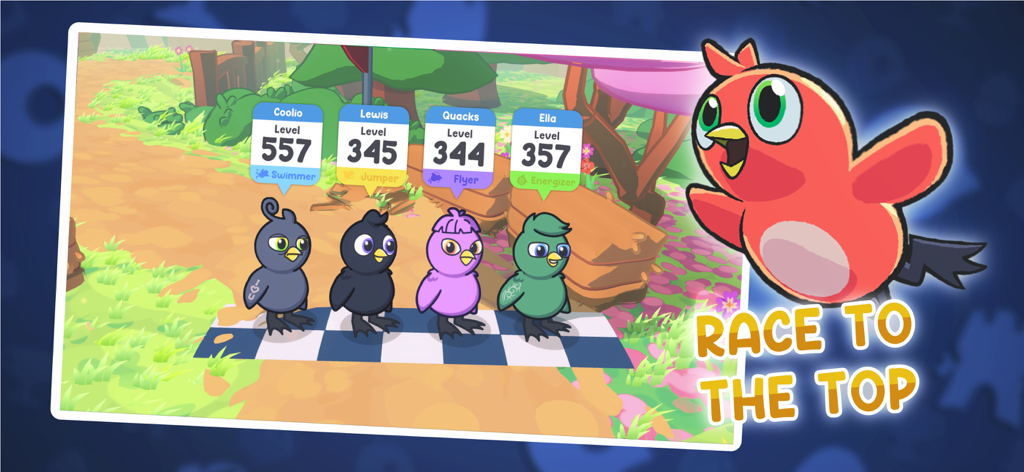 Duck Life 9: The Flock - Four ducks at the starting line ready to race in Duck Life 9