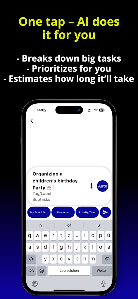 ADHD Easy-Do your ADHD Planner - ADHD Easy-Do app interface showing an AI assistant breaking down a complex task into manageable steps