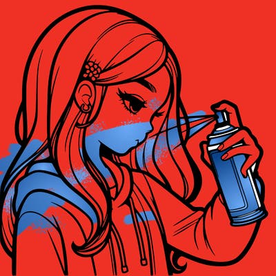 a realistic girl spray painting