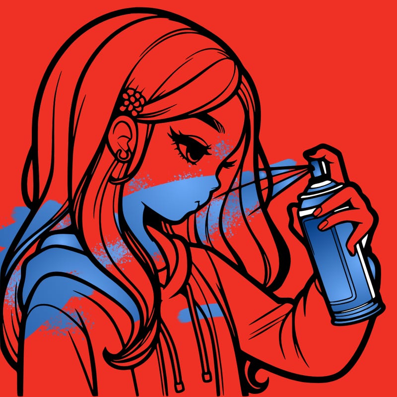 a realistic girl spray painting